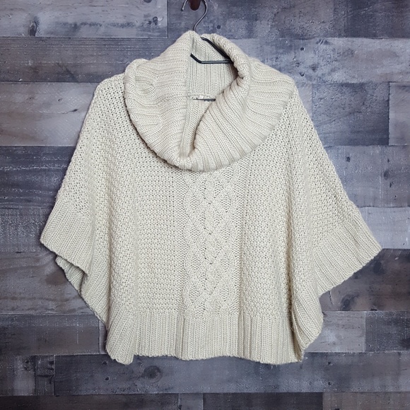 Elan Sweaters - Elan Tan Beige Cable Knit Poncho Sweater